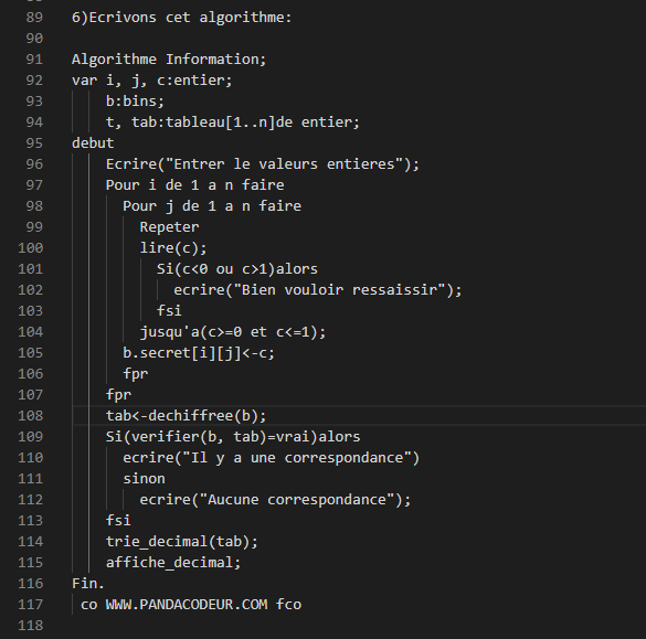 Binaire secret pandacodeur 2021 01 23 17 01 06 algorithmique algo txt visual studio code