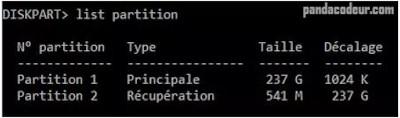 Diskpart liste partition